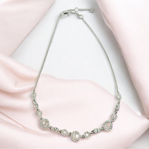 Givenchy Crystal Circle Link Necklace Silver Tone - Picture 2 of 5